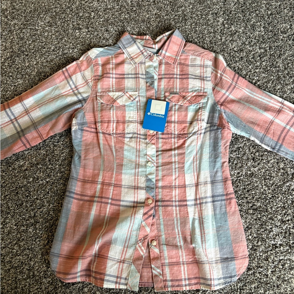 Columbia Women’s Plaid Shirt in Blue and Pink